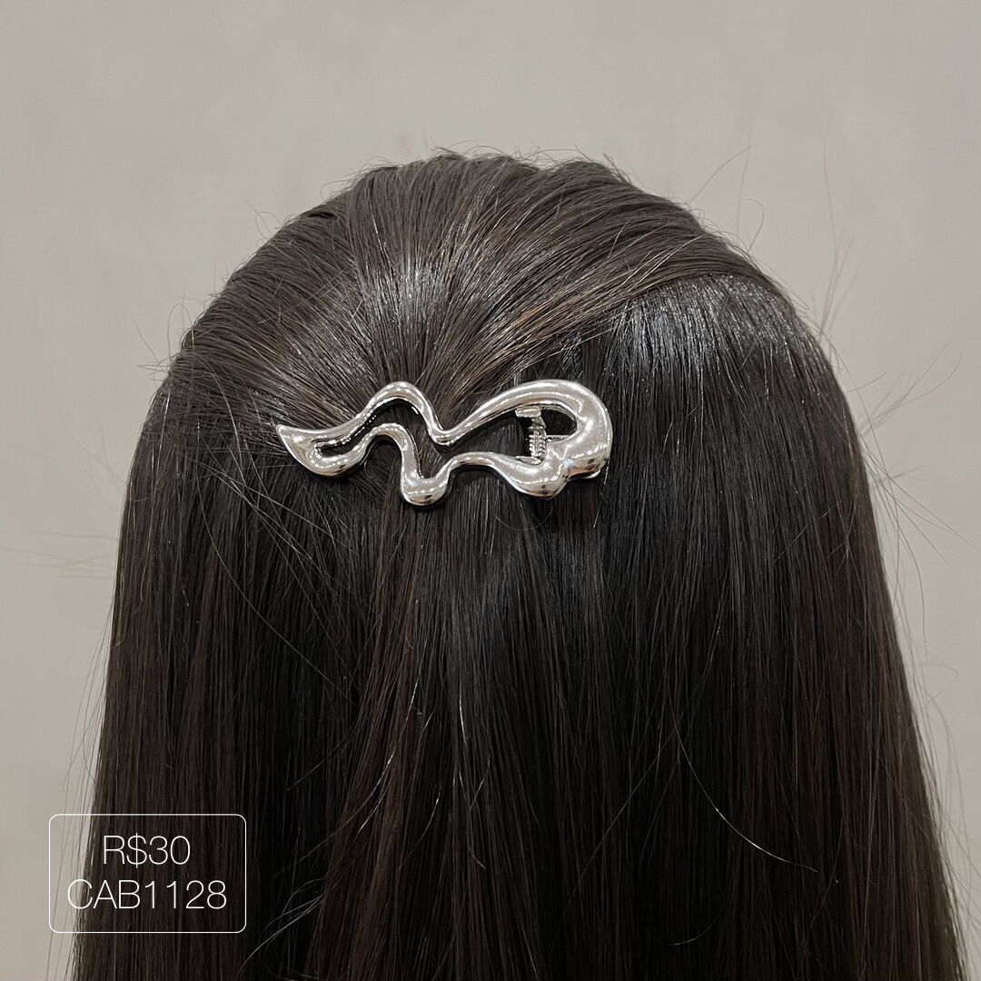 Hair Clip Orgânico ZigZag Liso Prateado